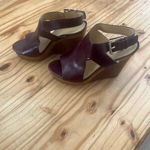 Price Reduced + Free Shipping! Michael Kors Women's Burgundy Wedge Sandals